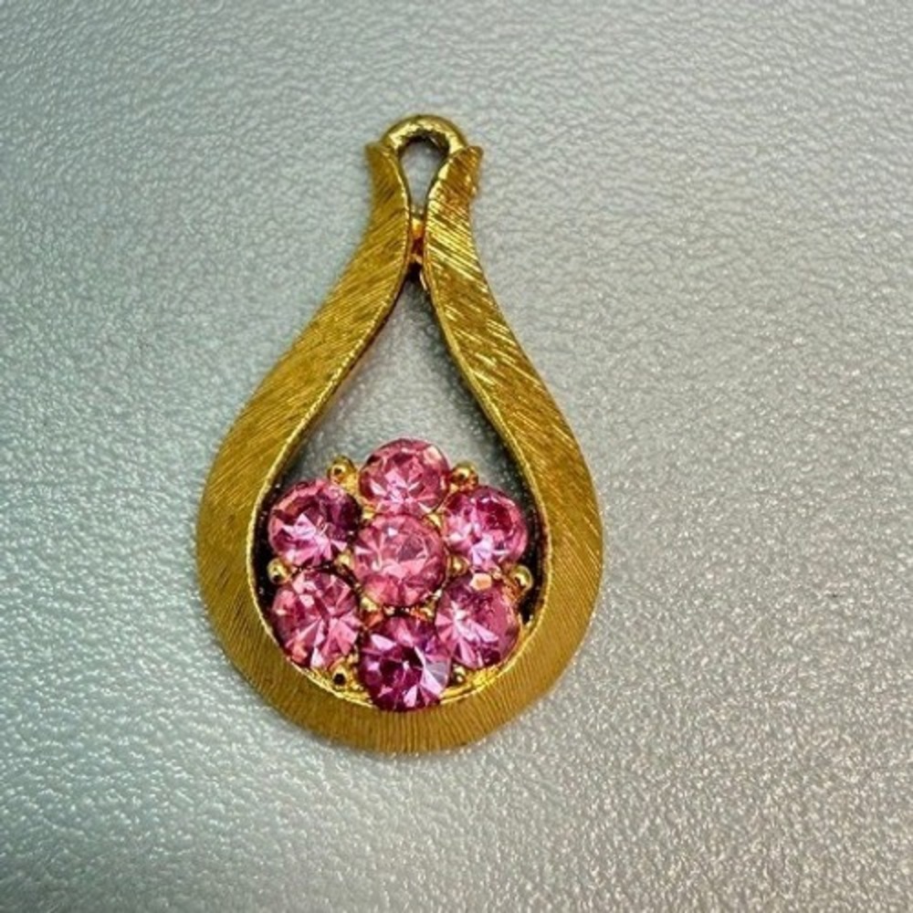 Vintage Trifari Pink Rhinestone Birthday Ribbon Earring Pendant Replacement